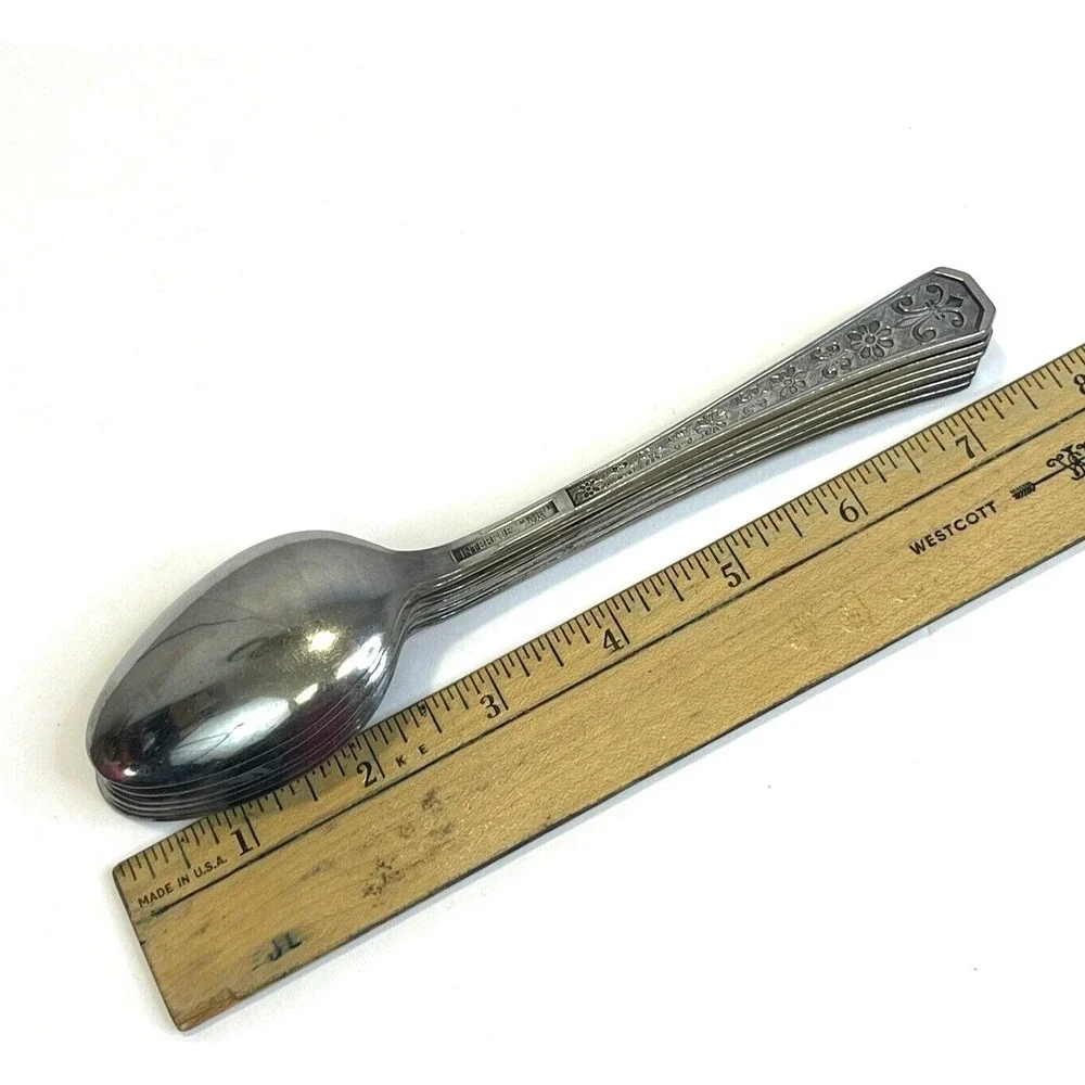 6‎ Florenz Interpur Japan Soup Spoons Stainless 8 Petal Flower 7.25 Inch Vintage